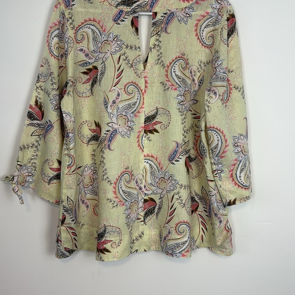 J. Jill Love Linen Paisley Floral Midsummer Top in Light Zest Yellow Size Medium - Picture 9 of 13